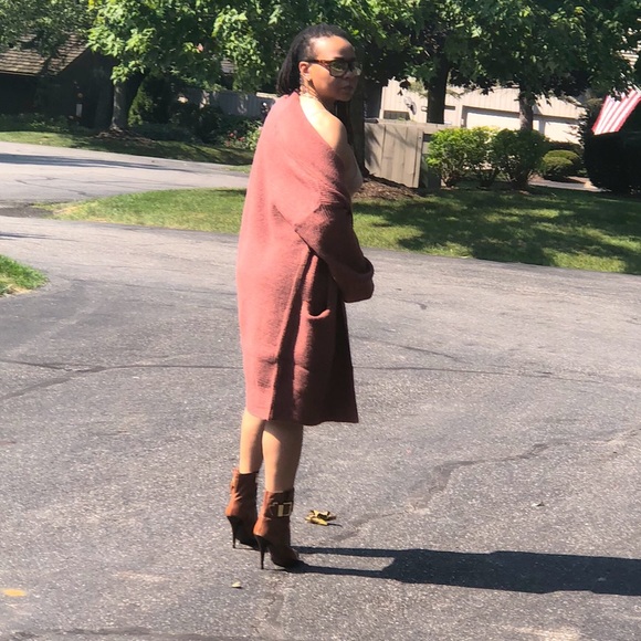 Soft Fur Open Cardigan- BRICK - Picture 4 of 8